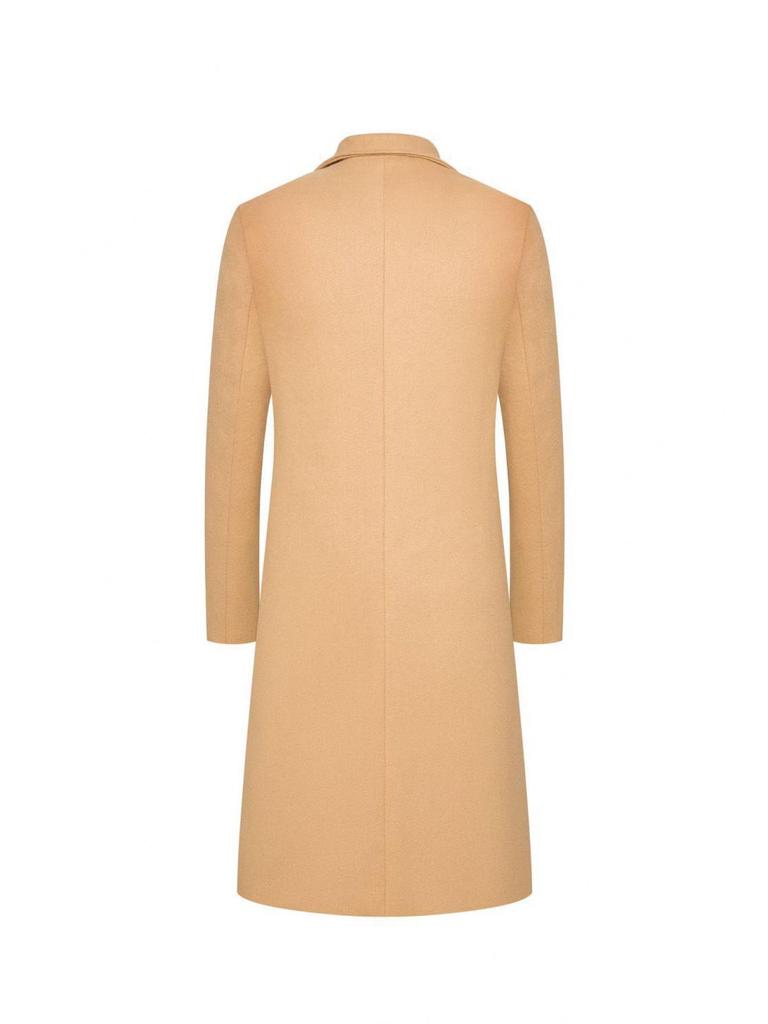 Men's Mid-Length Woolen Coat: Solid Color Single-Breasted Trench for Autumn/Winter