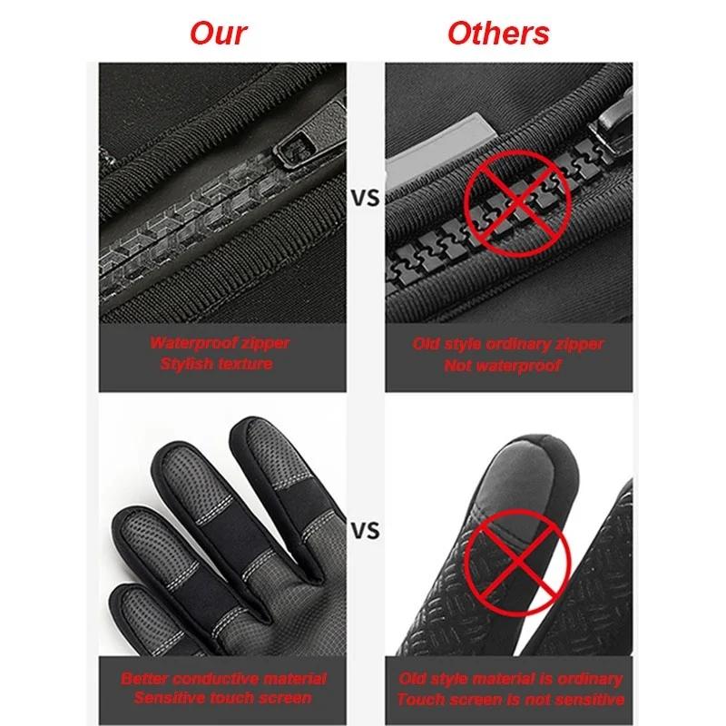 1 Pairs Winter Gloves Men Touchscreen Non-Slip Unisex Waterproof Windproof Warm Cycling Cold Gloves Fashion Zipper Sports Gloves