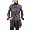 Autumn and Winter Long Leather Jacket Leather Windbreaker Coat Women Stand Collar