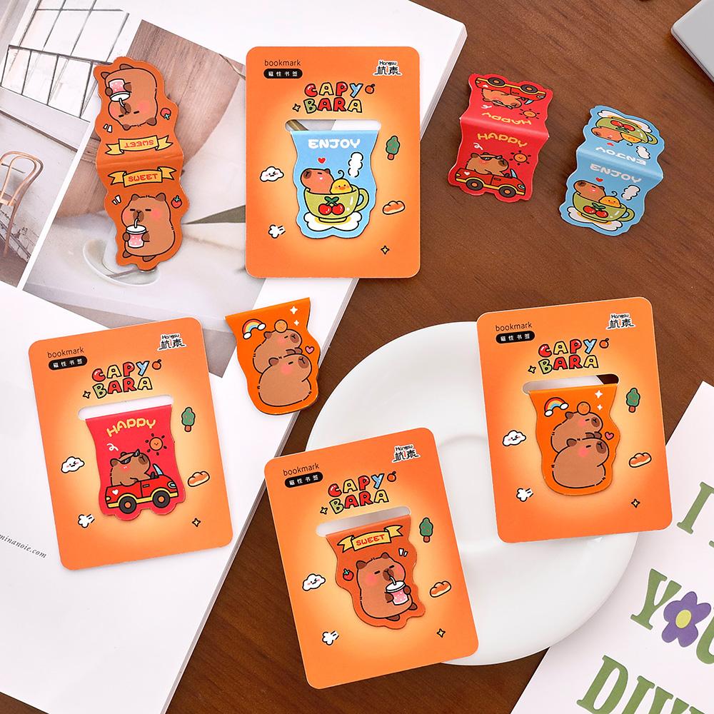 4pcs Capybara Bookmarks Set for Books Cartoon Magnetic Page Clips Holder Marker Unique Reading Gift