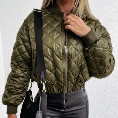 Осенне-зимняя женская новая однотонная короткая куртка с длинными рукавами на молнии из хлопка