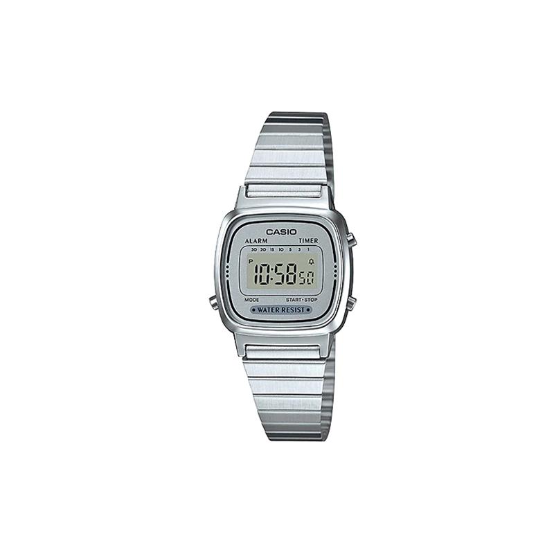 Casio Серия YOUTH - маленькие металлические квадраты, классические квадраты, ретро маленькие серебряные блоки, ЖК-дисплей, водонепроницаемые, кварцевый механизм, нержавеющая сталь LA670WA-7D