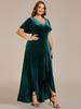 Ever-Pretty Women's Plus Size Velvet Lotus Leaf Ruffles Short Sleeves V Neck High-Low Hem Evening Dress