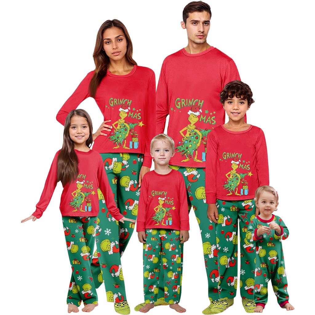 Christmas Print Cute Family Set Pajamas, Home Clothes, Family Set Long Sleeve Top Pants Set