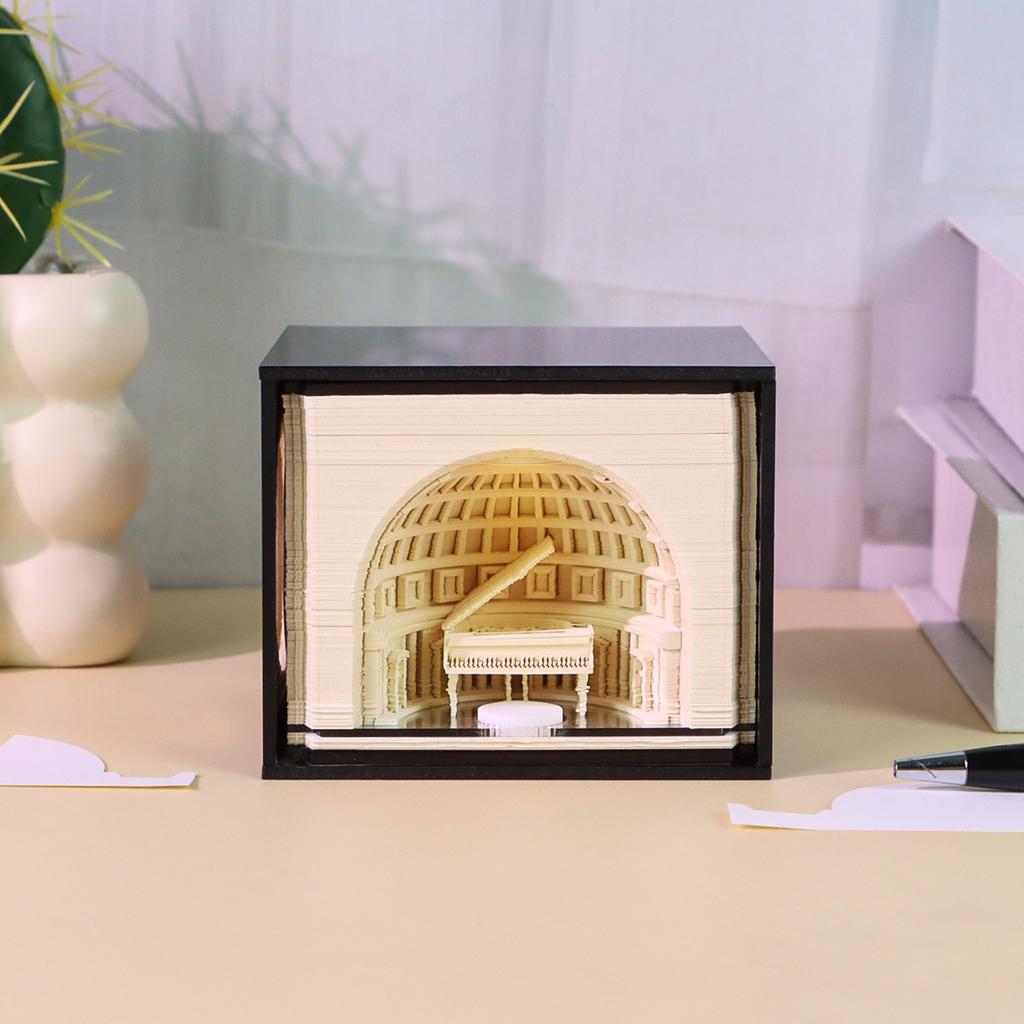 3D Paper Sculpture Bluetooth Music Box Memo Pad With Piano Cave Scene, LED Shadow Lighting, Acrylic Display Case, Aromatherapy