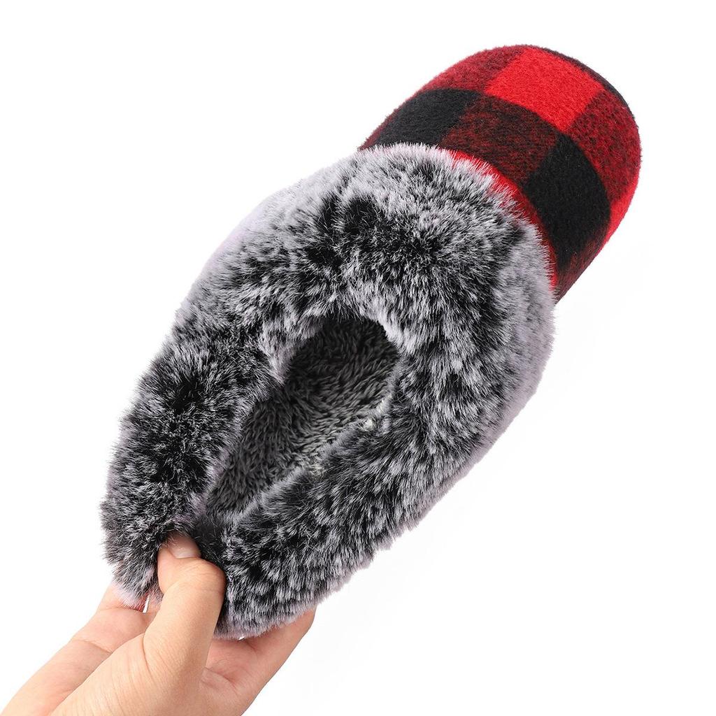 Cozy Plaid Fur Slippers: Non-slip, Plush Velvet, Winter Warmth for Home