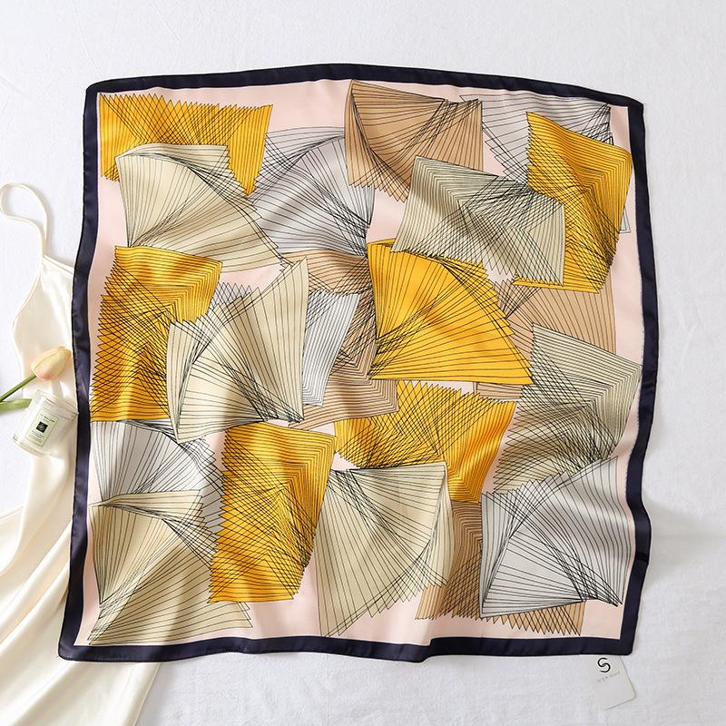 Silk Scarf Female Stripe Black and White Printing Spring and Summer New Decoration Simple Fashion Simulation Silk Square Scarf