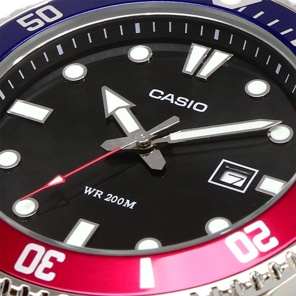 Casio Стандартные Спортивные 20 АТМ Водно-голубой x Красный Уретан Международные Часы, Устойчивые, MDV-107-1A3V, Безель, Ремешок