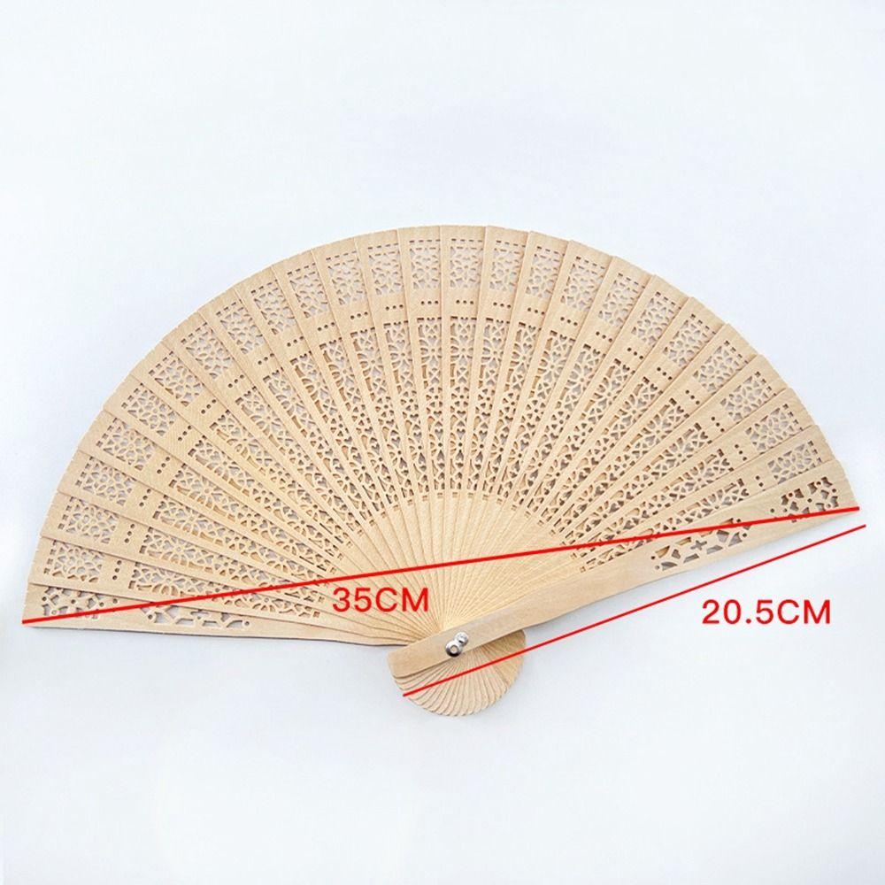 Vintage Bamboo Folding Fan Engraved Hollow Wooden Fan New Hand Held Fan Women