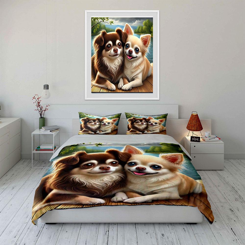 "Cozy pups by waterside." Bedding sets Duvet covers Pillowcases(1* Duvet Cover 2* Pillowcases without duvet insert)