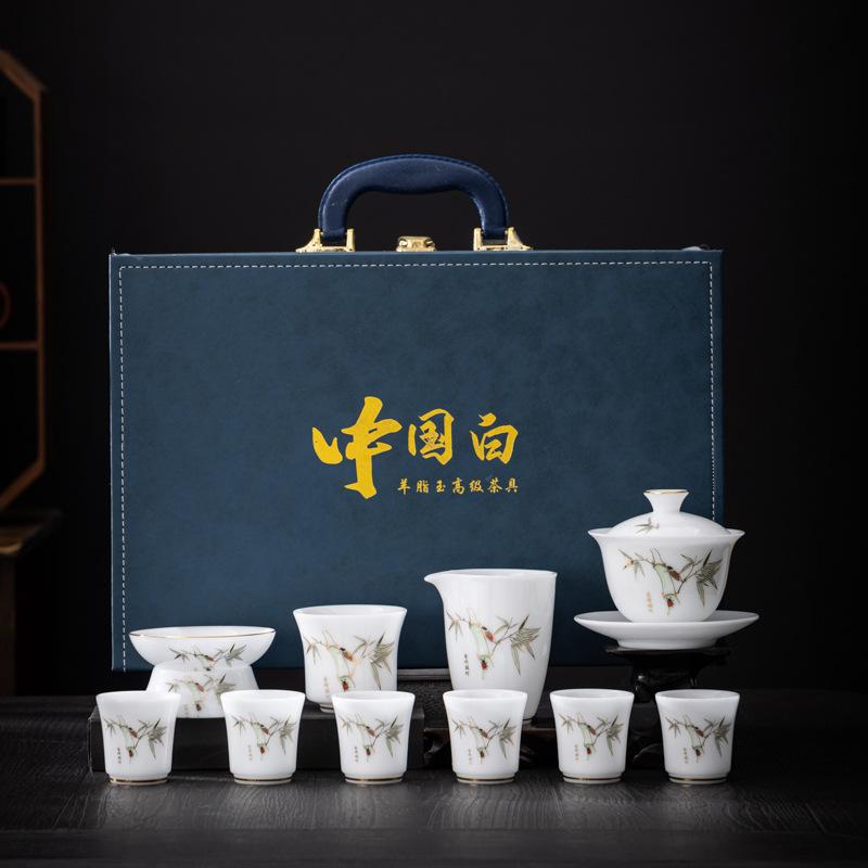 Premium ice-type jade porcelain tea set sets in premium gift boxes, gift-giving for clients, business companies, and enterprises