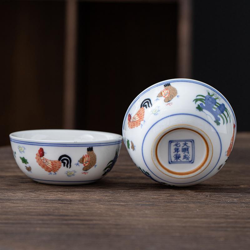 Antique Style Ming Chenghua Doucai Chicken Cup Kung Fu Tea Set Large Master Tasting Cup Wine Cup Small Gift White Porcelain Tea