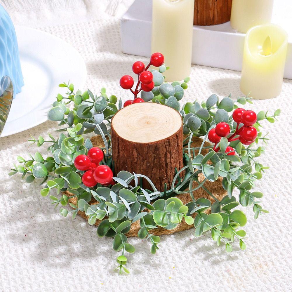 25cm Candle Holder Wreath Red Fruit Eucalyptus Leaves Wreath Candlestick Wreath Christmas