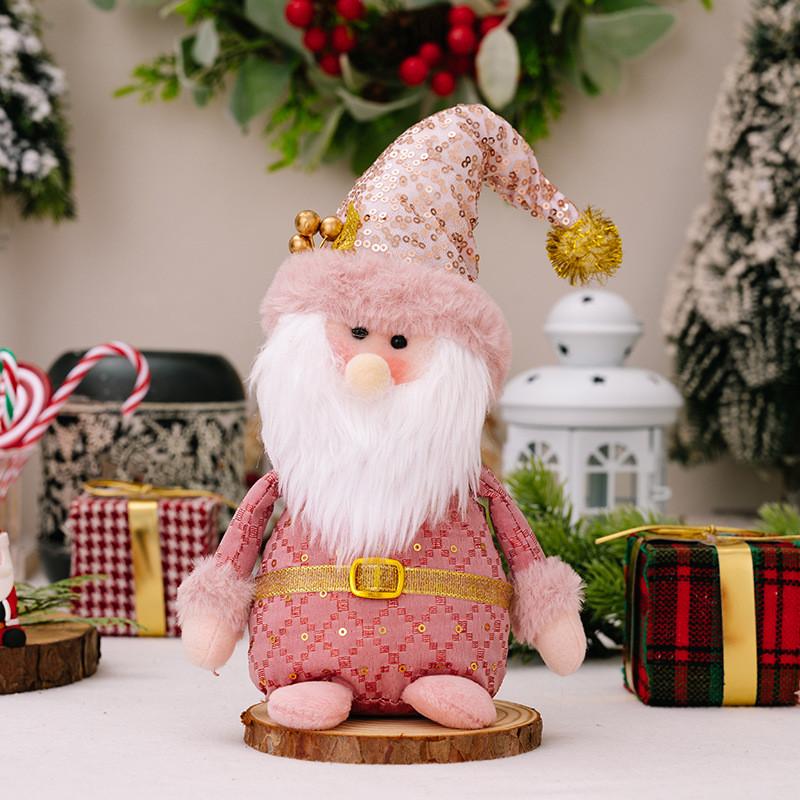 Adorable Pink Christmas Decoration Plush Sitting Gnome Snowman Reindeer Figurines For Festive Holiday Display