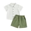 2Pcs Toddler Boys Summer Outfits, Short Sleeve Button Down Lapel Shirt + Shorts Set Baby Clothes