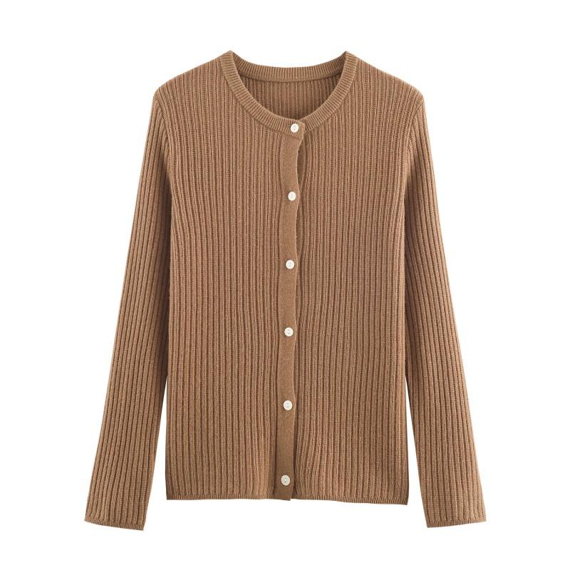 Casual Round Neck Long Sleeve Knit Cardigan Women Men Slim Fit Multi Color 2025