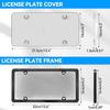2 Pack License Plate Protector & Frame Combo, Clear Plastic Car Front/Rear Covers With Screws Caps, Universal Fit Car Accessories + Bonus Valve Stem