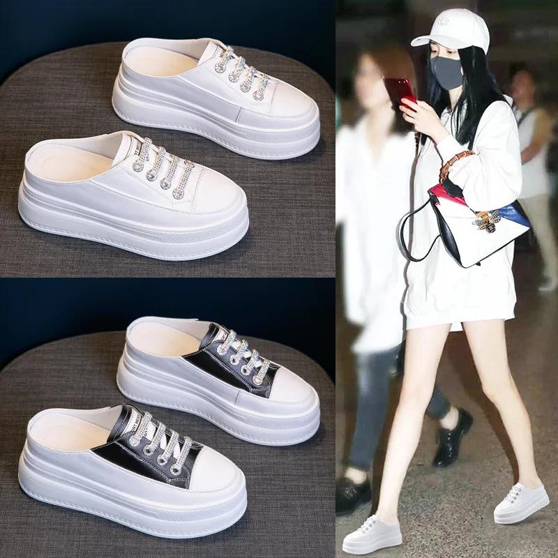 Fashion Genuine Leather Platform Wedge Slippers Chunky Sneaker Women Shoes Heel Women Summer Moccasins Designer Sandals Slides Women