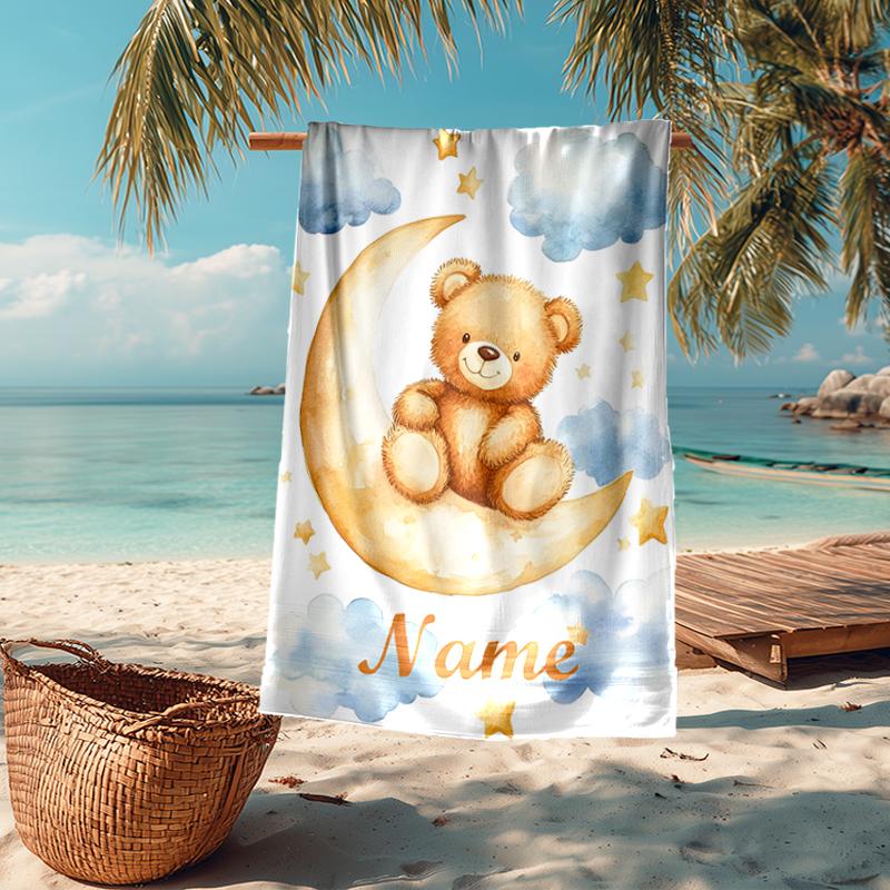 Custom Name Ultra-Soft Beach Towel with Bear Theme,Ideal for Pool - Camping, Diving - Perfect Travel Essential, Vibrant Beach Towel.