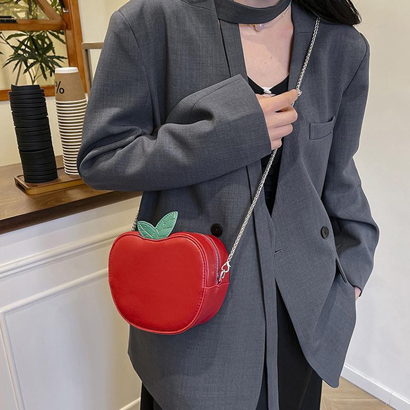 Girl Crossbody Bag Cute Apple PU Personality Women Shoulder Bag Simple Small Satchel Cartoon Shaped Coin Purse CLE