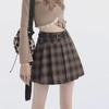 Женская юбка А-силуэта в клетку с высокой посадкой и плиссировкой - Ретро осенне-зимний стиль, Стройнящая, Покрытие бедер, Короткая длина
