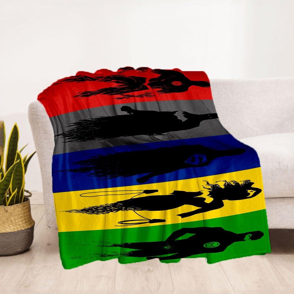 DC Superhero Silhouette Rainbow Flag Print PosterBlanket Flannel Throw Blanket for Sofa, Bed, Travel, Camping, Office, Couch, Chair