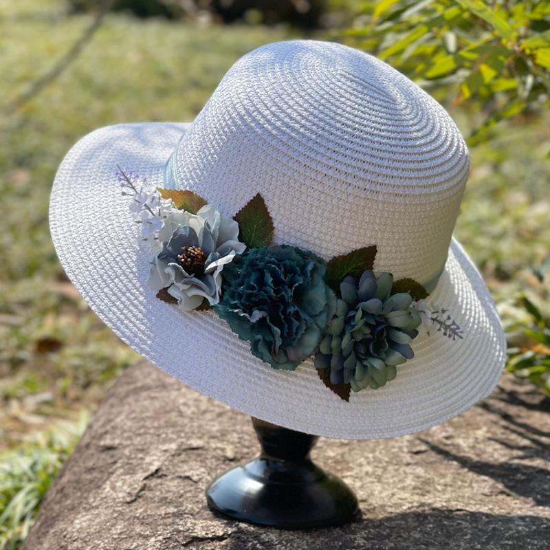 Handmade flower straw hat children summer outdoor sun hat new seaside vacation beach hat women