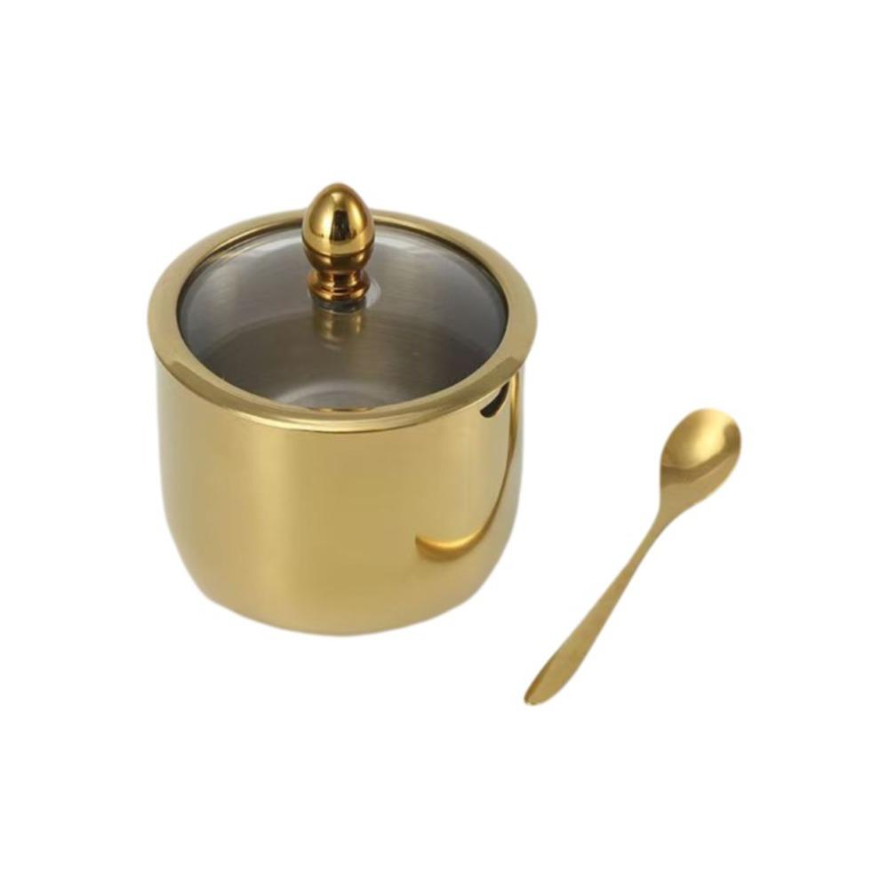 Wide-mouth Kitchen Condiment Pots with Soup Spoon Condiment Container Spice Jar Dining Table