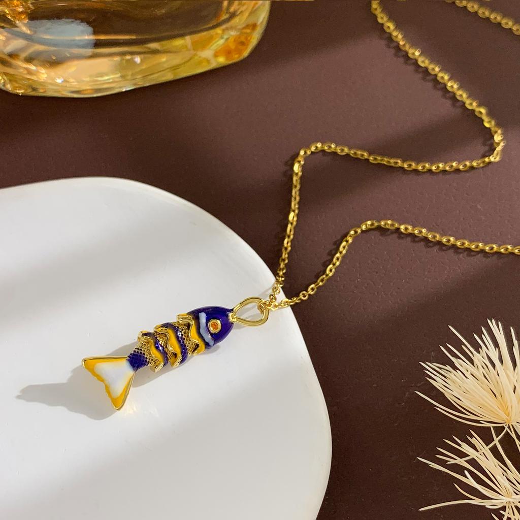 Ожерелье Подвижная Рыба Ожерелье Эмаль Национальный Стиль Продвинутое Чувство Не Выцветает Цепочка на Ключицу