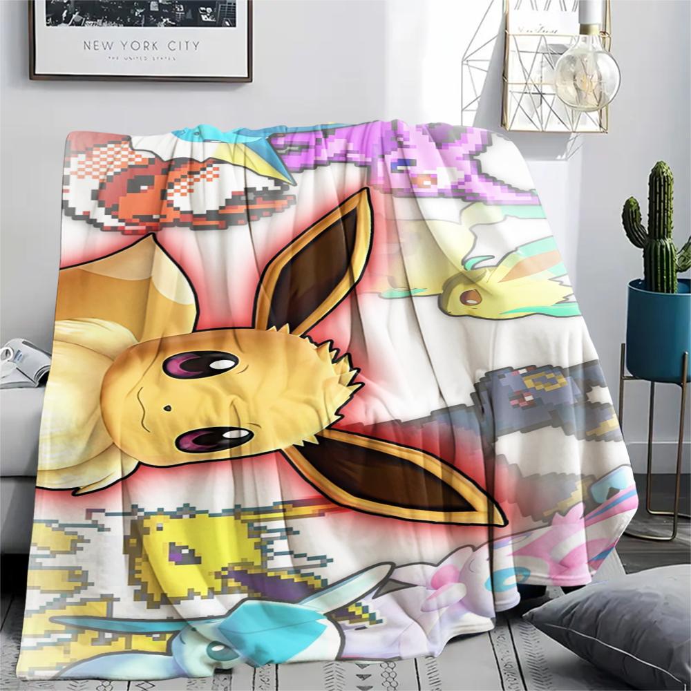 Eevee pattern Flannel Blanket, High quality Comfortable for All Seasons, Home Decor, Warmth and Comfort, Perfect for Gifts.