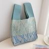 FASHION Women'S Knot Wrist Bag Handmade Knitted Bag Portable Mini Striped Tote Bucket Phone Bags Large Capacity Autumn Winter Handbags