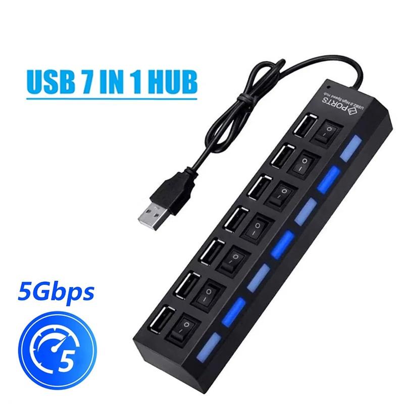 USB 1.1 Хаб USB Высокоскоростной Разветвитель 7-портовый 1 Гбит/с Хаб Адаптер Питания С Несколькими Расширительными Хабами Для ПК Ноутбуков Настольного Компьютера