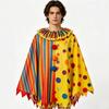 Clown Cosplay Costume Cloak Color-blocked Polka-dot Diamond Fun Joker Cape Ruffled Collar Cheerful Theme Party Halloween Set