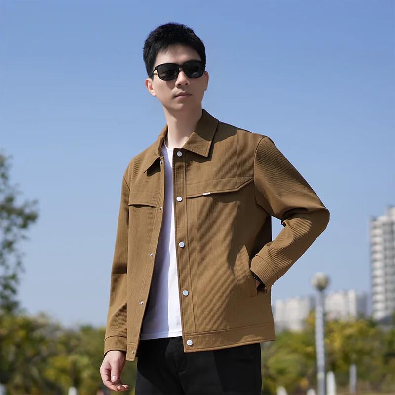 ROMON Men's Business-Casual Textured Lapel Long-Sleeve Shirt
