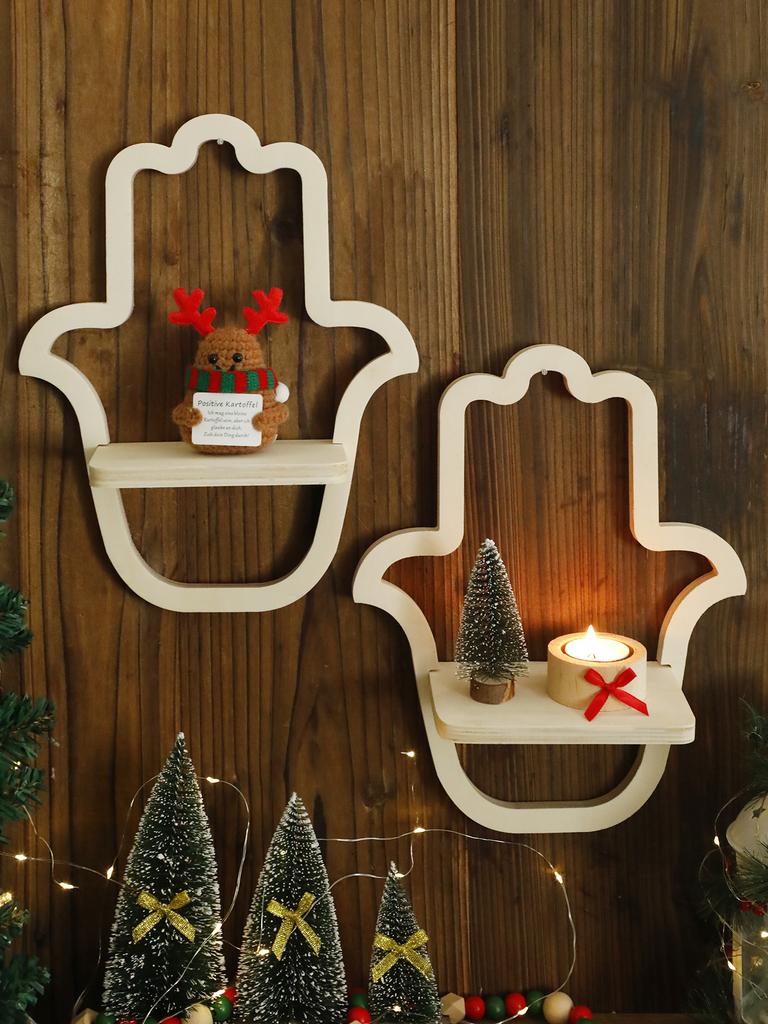 Hamsa Hand Shaped Wooden Wall Shelf Boho Decorative Display Rack Bedroom Witchy Floating Wall Shelf Country Rustic Wall Shelves
