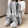 Gray Striped Sweatpants Children's New Autumn High Waist and Thin Small Straight Narrow Wide-leg Sweatpants