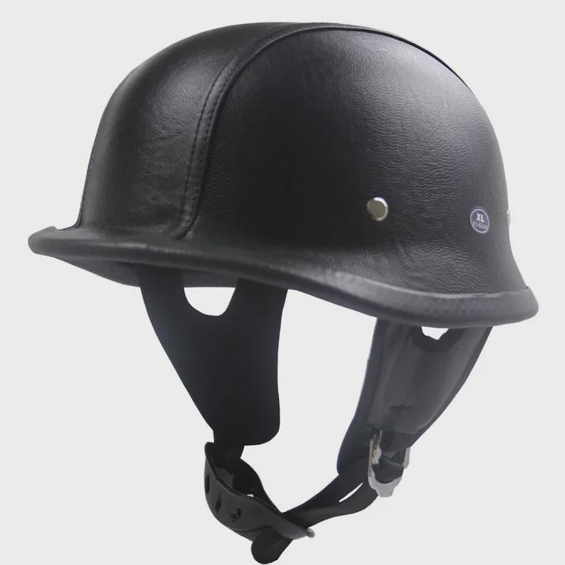 ZR-307 Черный кожаный ретро мотоциклетный полушлем M35