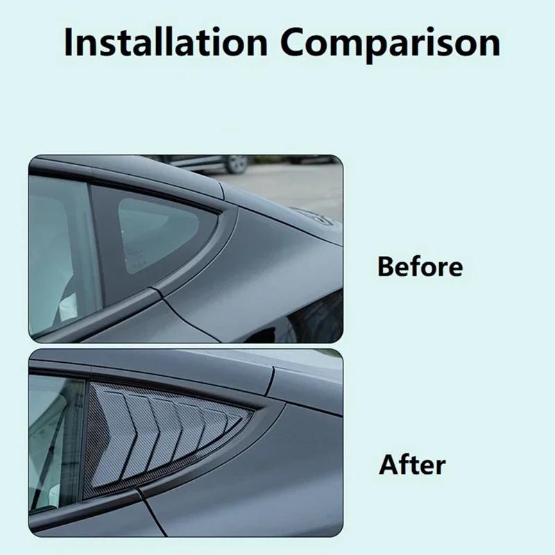 2PCS Car Rear Triangle Window Shutters Sunshade Decoration Accessories For Tesla Model 3 Highland 2025 Bright Carbon Fiber ABS