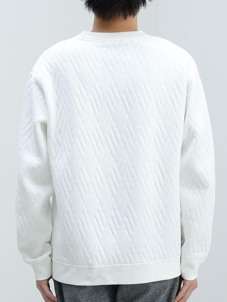 Beams Heart Men's Geometric Quilted Crew Neck Sweatshirt, White, Size L