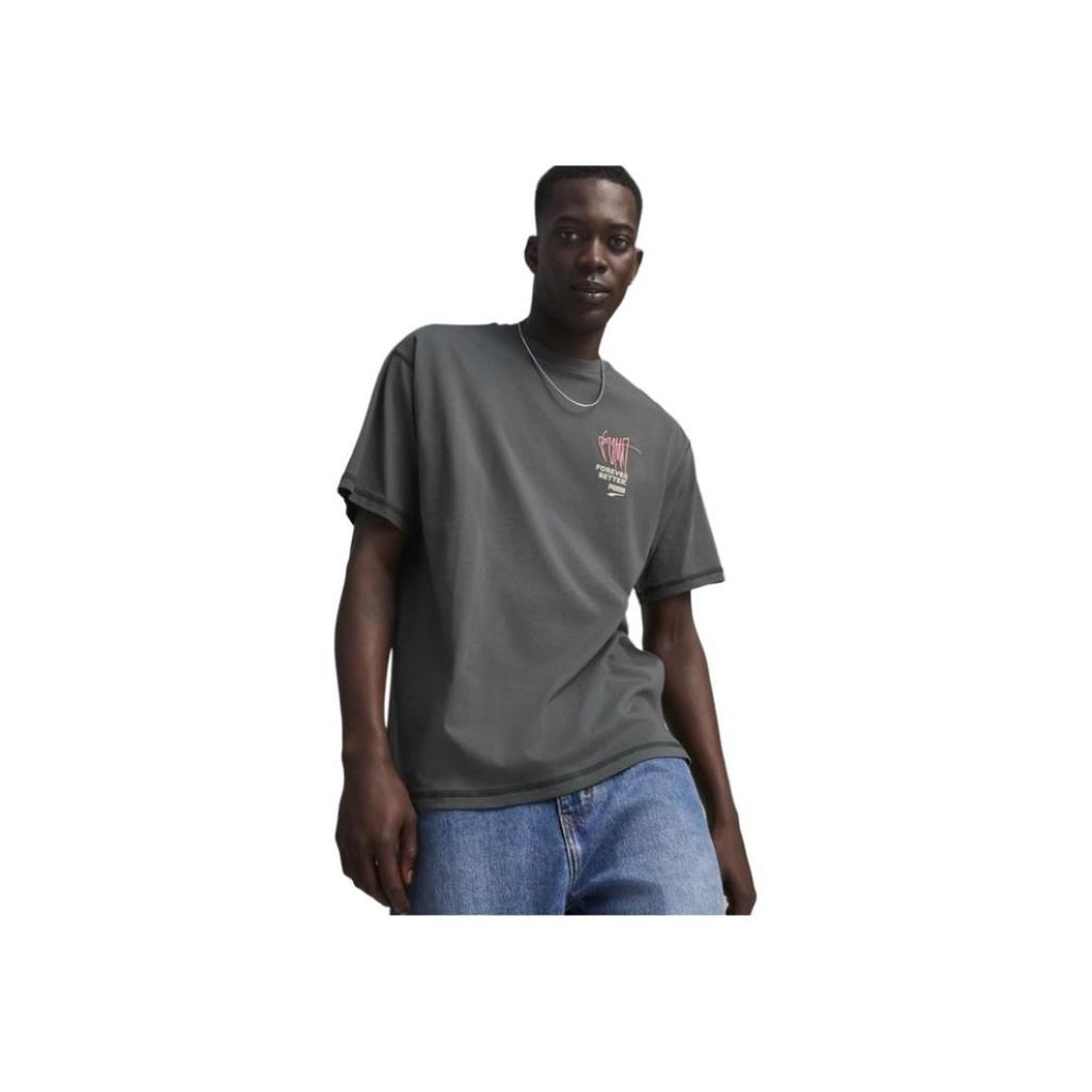 Puma Однотонная футболка с круглым вырезом и коротким рукавом, повседневная, с заниженной линией плеч, мужские футболки, черная 626098-80