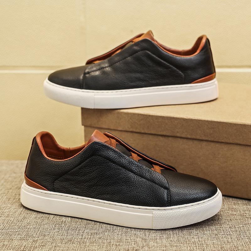 The first layer of cowhide little white shoes men's shoes one-pedal leather board shoes high-end cross-strap casual leather shoes