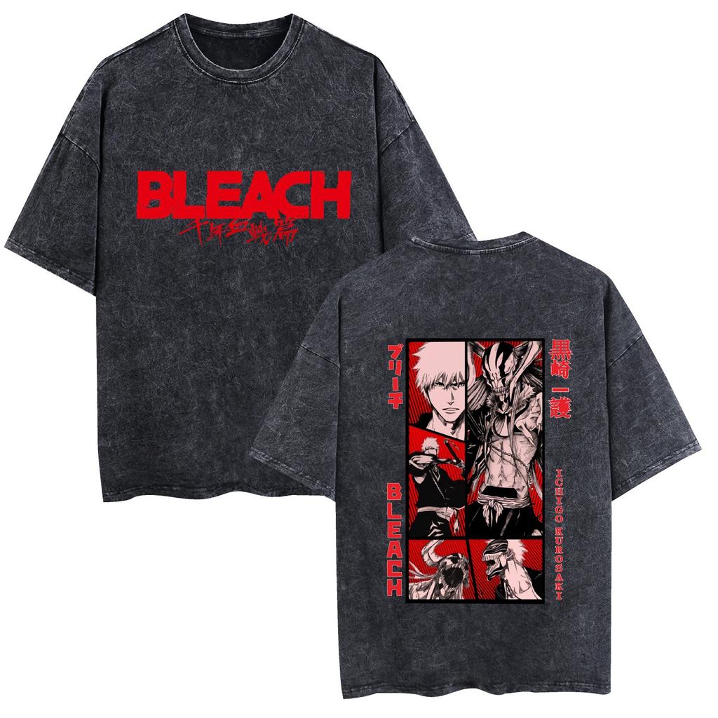 New Washed Cotton Summer BLEACH Black-skinned Short-sleeved Men and Women T-shirt Graphic Cotton Tee Printing High-end Luxury