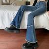 Женская одежда Джинсы Bootcut с высокой талией Модные джинсовые брюки с необработанным краем Y2K Винтажные Сшитые Стильные Повседневные Узкие Брюки