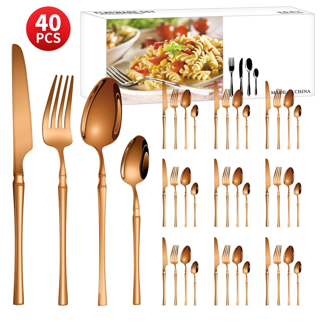 Нержавеющая сталь с небольшой талией, нож для западной еды/стейка, вилка и ложка, десертная ложка, столовые приборы, набор из 24 предметов, подарочный набор