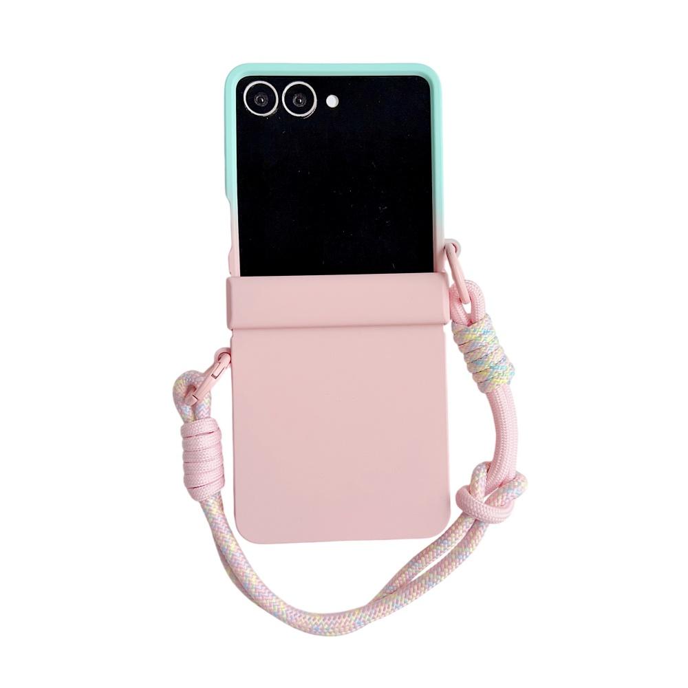 Double Color Contrast Lanyard Matte Case for Samsung Galaxy Z Flip 7 6 5 4 3 Zflip Hand Wrist Strap Bracket Stand Hard PC Cover