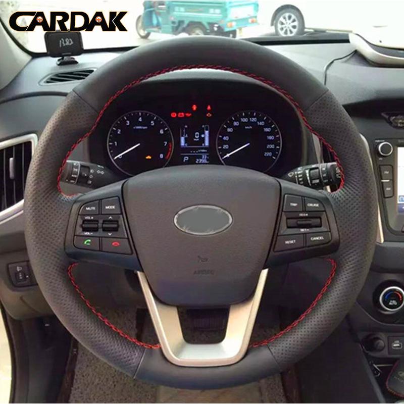 CARDAK Car accessories Black Artificial leather Car Steering wheels cover For Hyundai Creta 2015 2016 2017