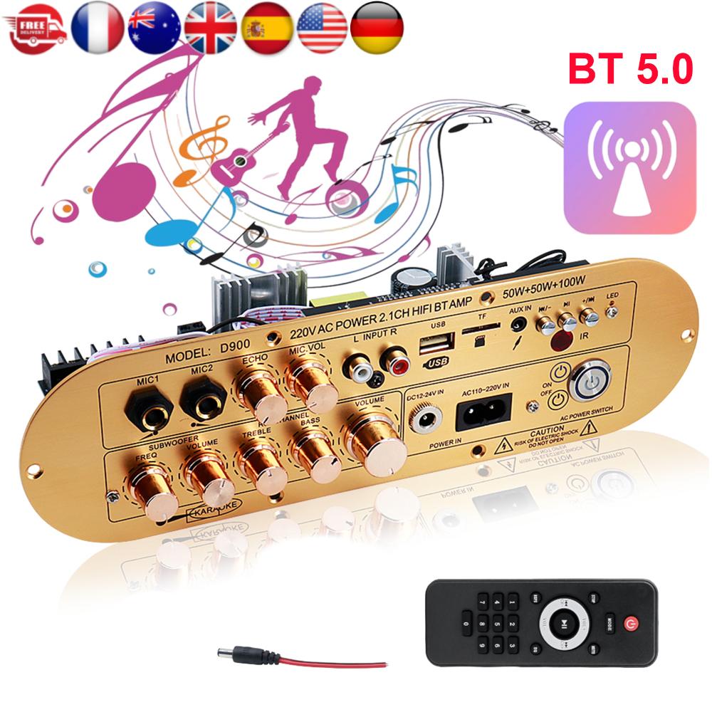 Плата усилителя звука с поддержкой AUX/USB/FM/TF-карты/микрофона, BT 5.0, цифровая плата усилителя, плата усилителя мощности для домашнего караоке