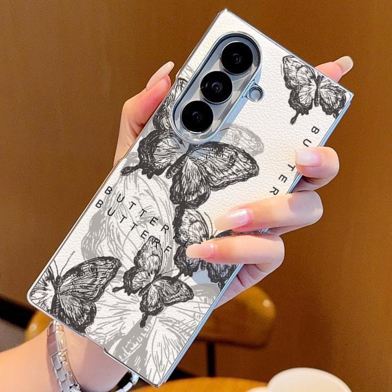 Чехол со стилем 'Линия Бабочка' для Samsung Z Fold 7 6 5 Роскошный Гибридный 3-в-1 Кожаная Накладка с Покрытием Чехол для Складного Телефона для Samsung Z Fold7 Fold6 Fold5