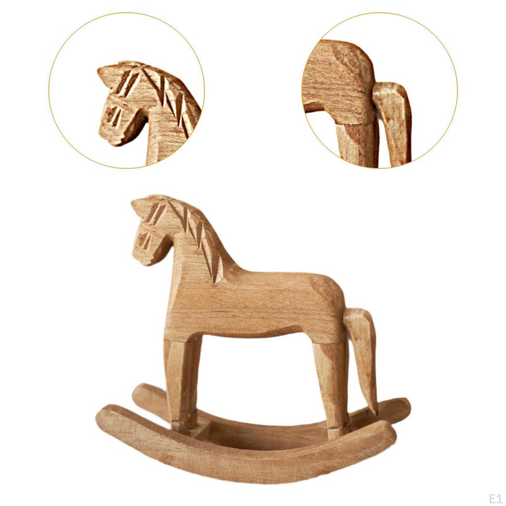 Rocking Horse Statue, Table Decoration Crafts Housewarming Gift, Wooden Figurine Animal