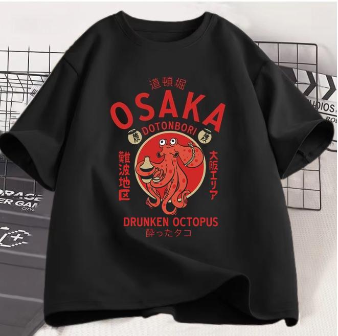 Osaka Dotonbori Drunken Octopus Graphic T Shirts Japanese Style Street Food Lover Tshirt Cotton Vintage Short Sleeve Tee